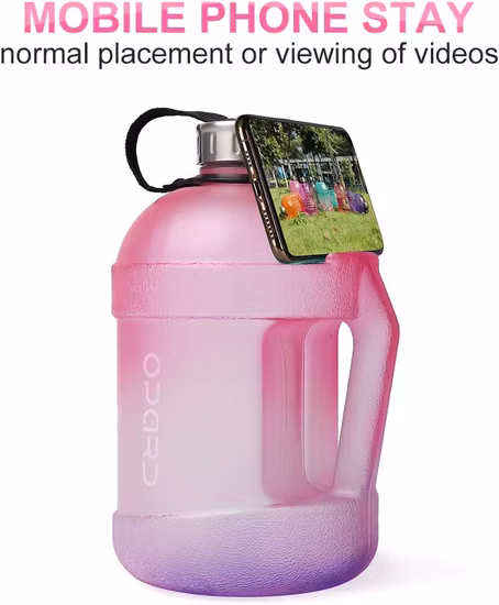 1/2-Gallonen-Flasche Transparenter 2,2-Liter-Wasserkrug mit Griff und Handyhalter für Fitnessstudio und Sport Große Wasserflasche BPA-frei