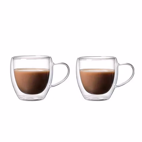 Maßgeschneiderte Logo-Teetasse, isolierte Kaffee-Doppelwand-Glastasse